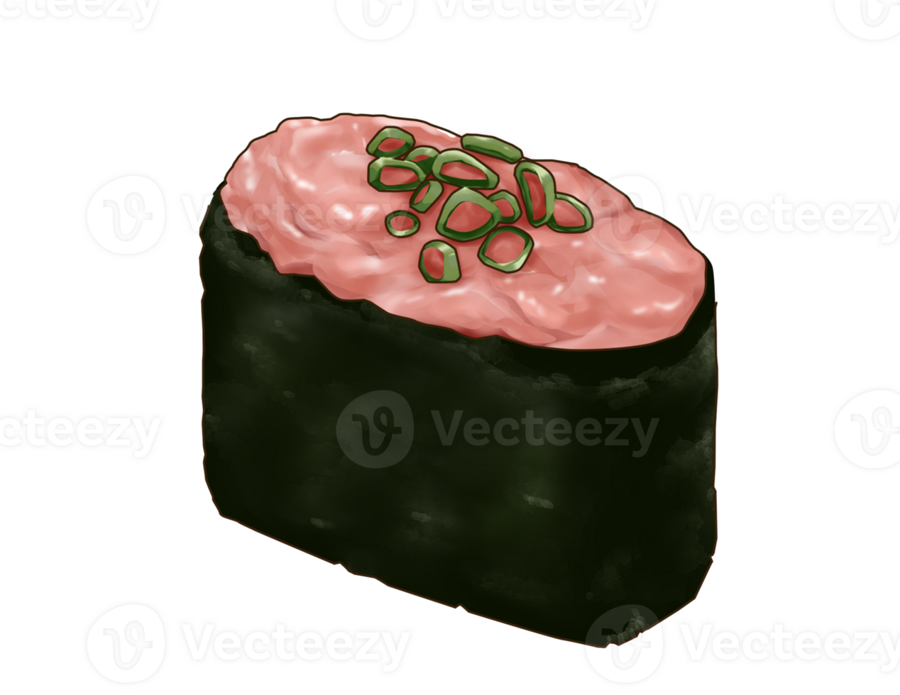 Semi real illustration of minced raw tuna Negitoro gunkan sushi graphic with transparent background png
