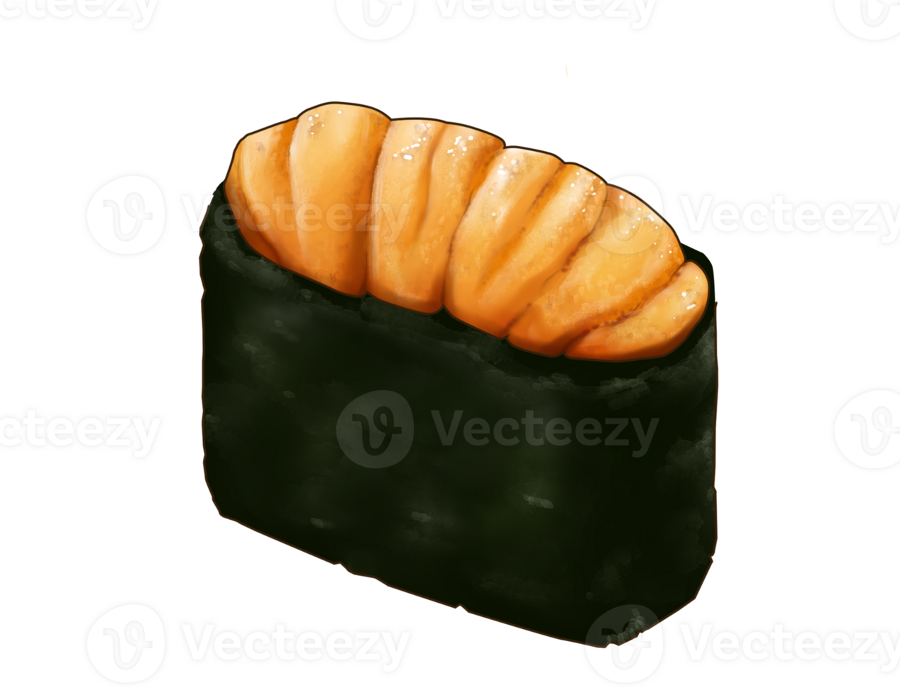 Semi real illustration of Sea urchin uni gunkan sushi graphic with transparent background png