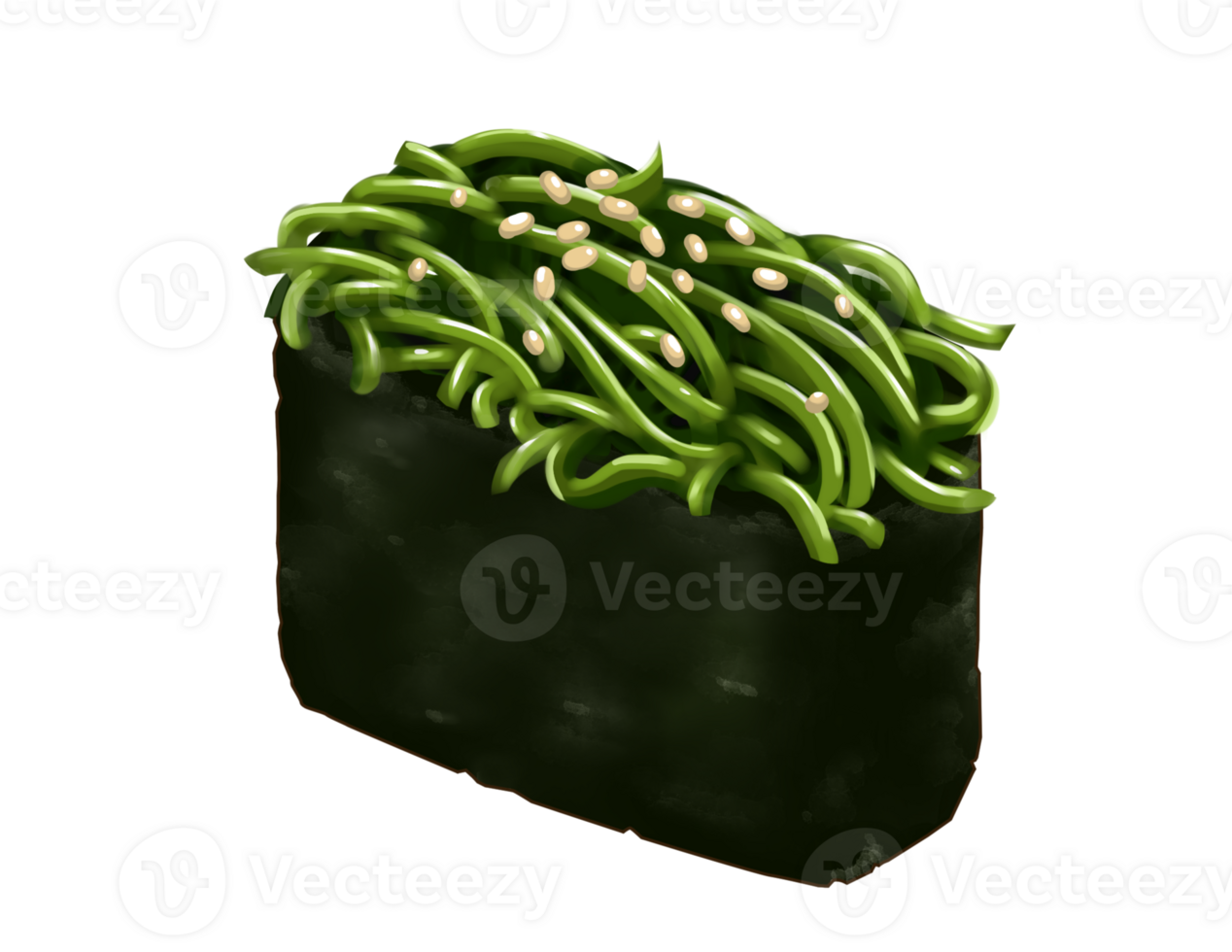 Semi real illustration of seaweed wakame gunkan sushi graphic with transparent background png