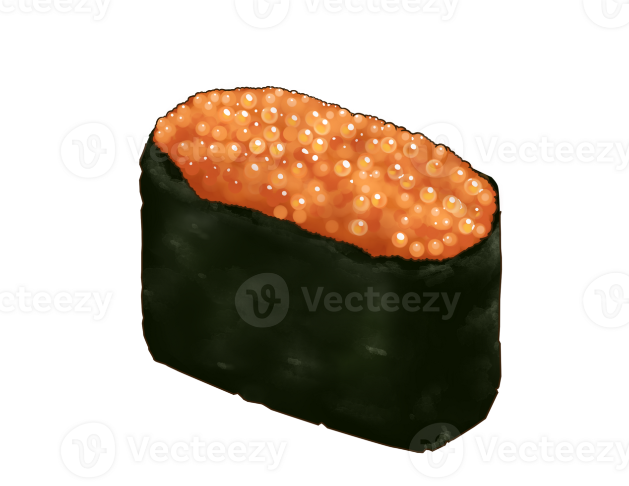 Semi real illustration of flying fish roe tobiko gunkan sushi graphic with transparent background png