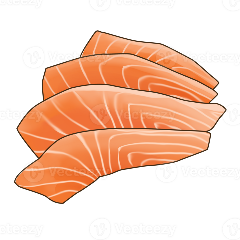Semi real illustration a group of raw sliced salmon fish sake sashimi png