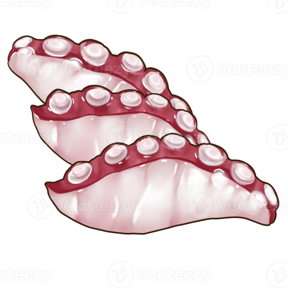 Semi real illustration group of raw sliced octopus tentacle tako sashimi png