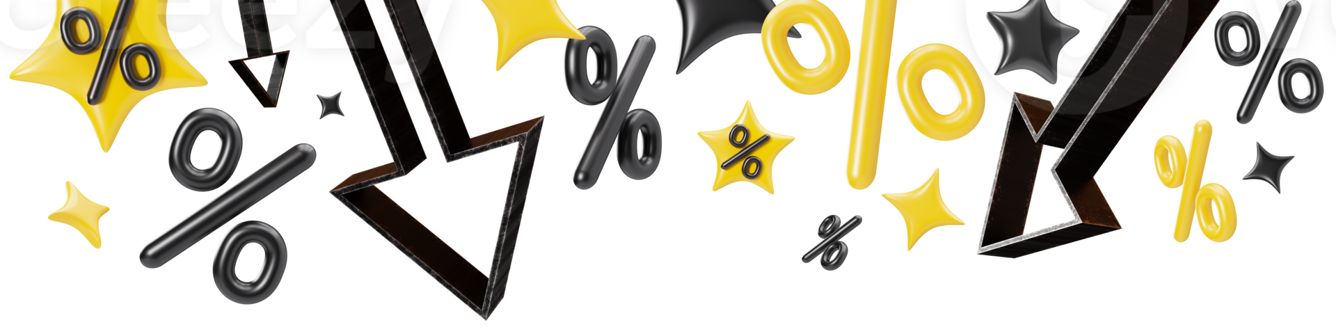 Bright and engaging 3D header designed for promotional purposes, showcasing discount signs and arrows to convey a sale theme, isolated on transparent background, perfect for attracting attention. png