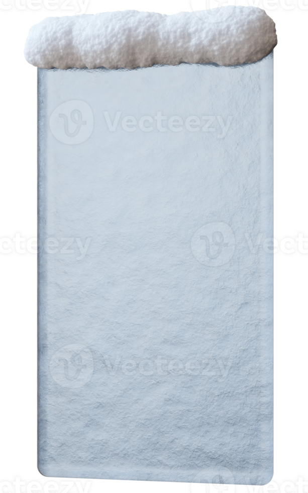 This vertical banner sign board features a fluffy snow cap at the top, set against transparent background. Ideal for customization, advertising, or seasonal promotions png