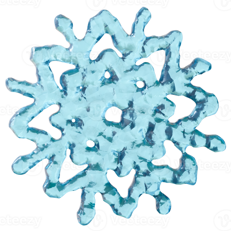 3D rendered ice blue snowflake isolated on transparent background. Frosty, crystal-style snowflake designs perfect for winter themes, Christmas decorations, seasonal graphics, png