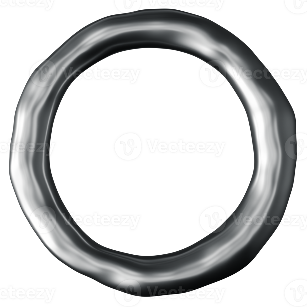 This stylish metallic frame features a unique rounded shape with a smooth chrome finish. The central area remains empty, allowing for customization or artistic content to be featured prominently. png