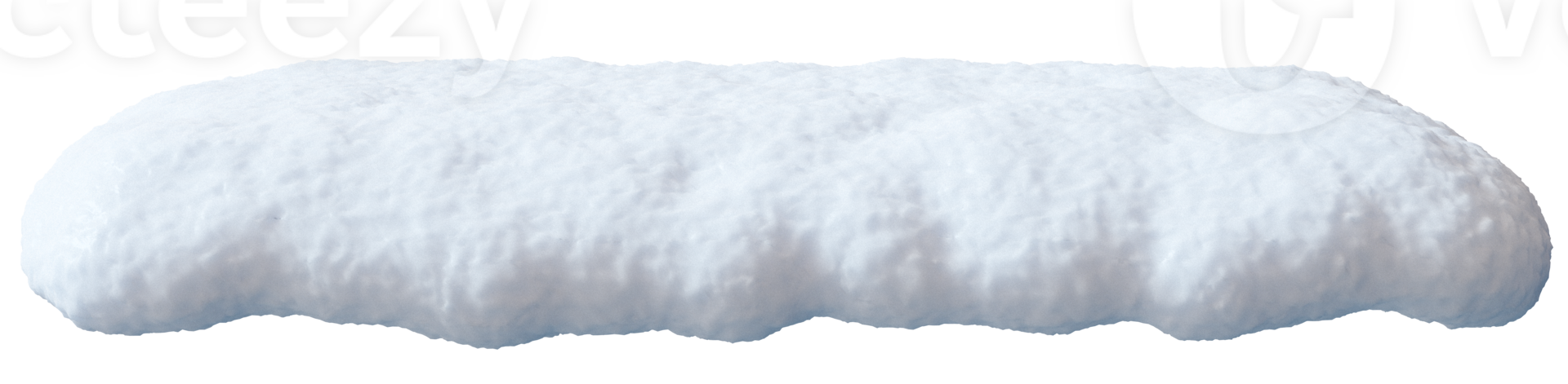 This 3D render displays a snow heap or cap from the front, showcasing its fluffy texture. The isolated depiction against transparent background highlights its three-dimensional structure png