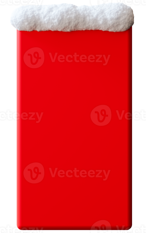 This red vertical banner features a decorative snow cap at the top, making it ideal for winter promotions. It is set against transparent background, offering a clear cutout for text or advertisements png