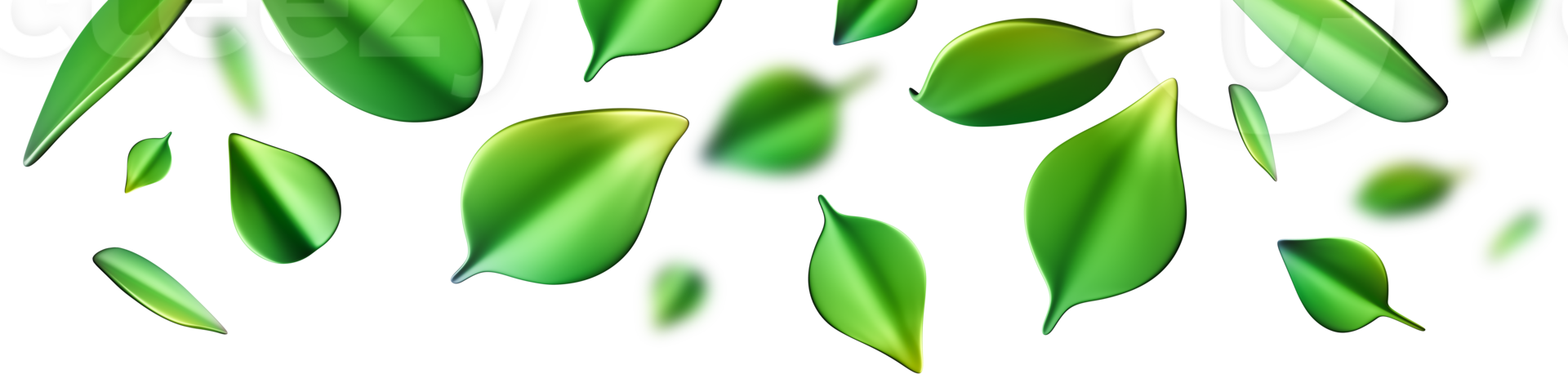 A vibrant header with green leaves falls gracefully, rendered in 3D, isolated on transparent background. Feelings of freshness and nature's tranquility. Top border, panoramic design element. png