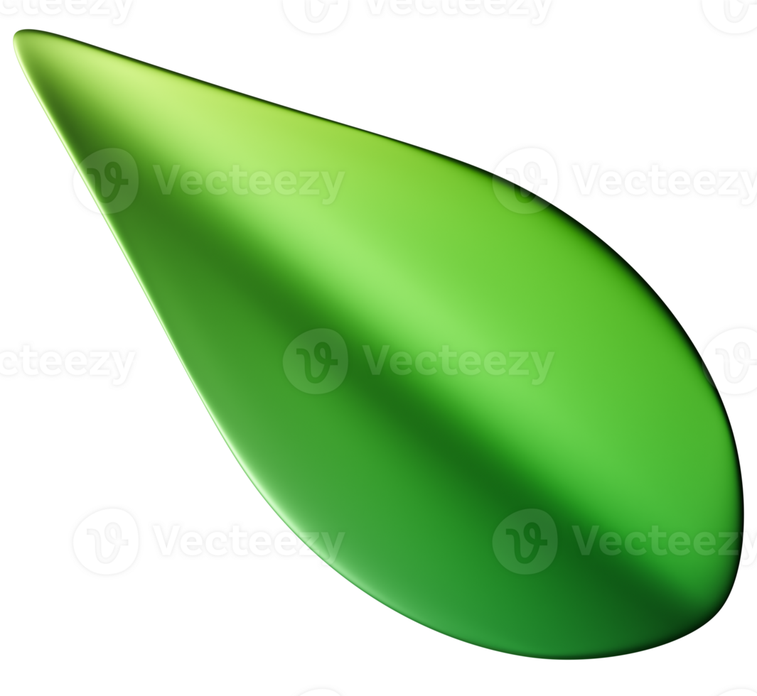 3D green leaf illustration with glossy, organic look, isolated on transparent background. Perfect for eco-friendly, botanical designs, nature themes, environmental or wellness projects. png