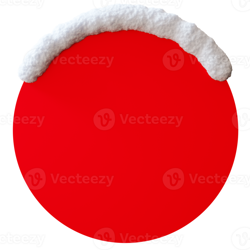 This empty circular banner features a striking red color with a snow cap on top, isolated on transparent background. It offers ample space for text or advertising png