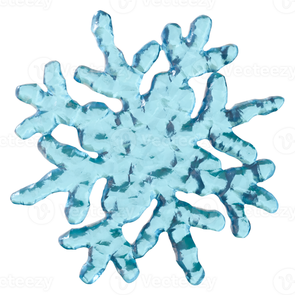 3D rendered ice blue snowflake isolated on transparent background. Frosty, crystal-style snowflake designs perfect for winter themes, Christmas decorations, seasonal graphics, or holiday packaging. png