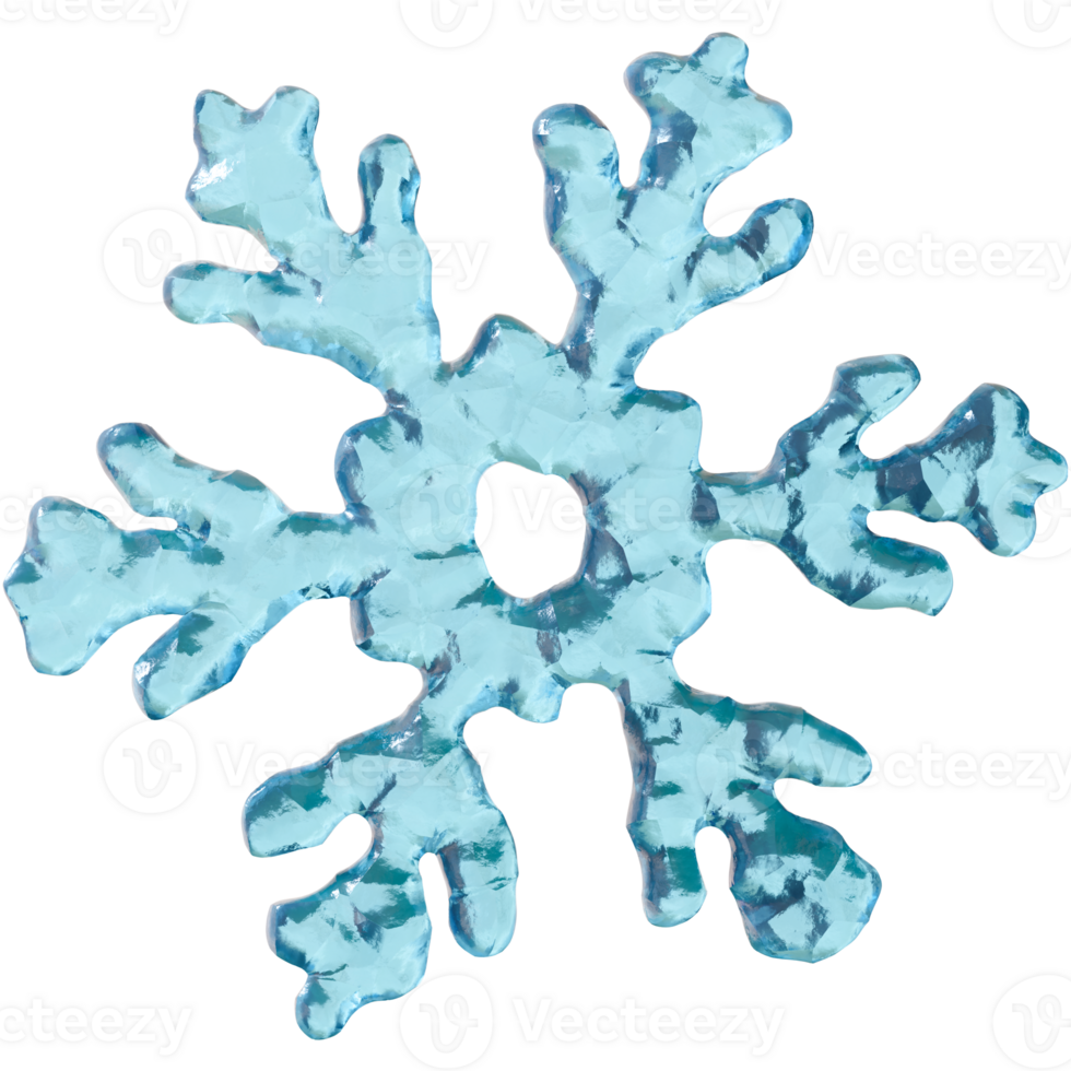 3D rendered ice blue snowflake isolated on transparent background. Frosty, crystal-style snowflake designs perfect for winter themes, Christmas decorations, seasonal graphics, holiday packaging png