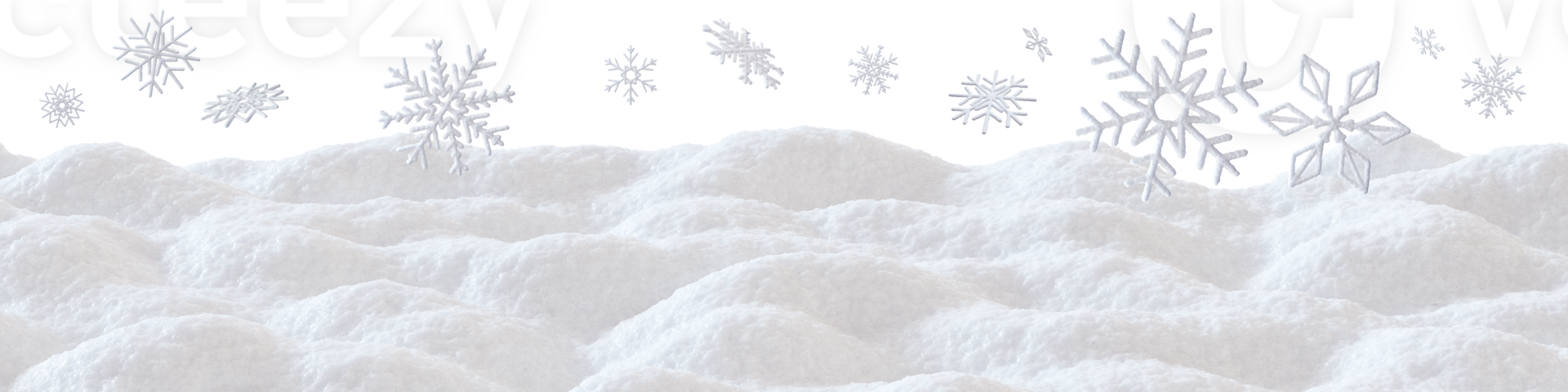 A decorative footer showcases a snowy landscape with soft, fluffy snow and delicate snowflakes floating in a wintery ambiance. Ideal for seasonal designs and winter themes. Bottom border. png