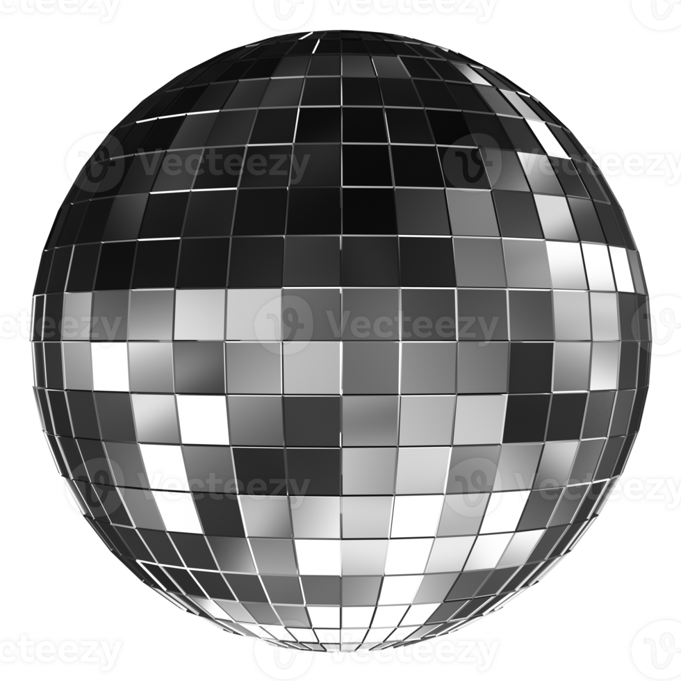 This chrome disco ball features a shimmering surface with reflected light patterns, isolated on transparent background. Cut out event design element, creating a festive ambiance. 3D render. png
