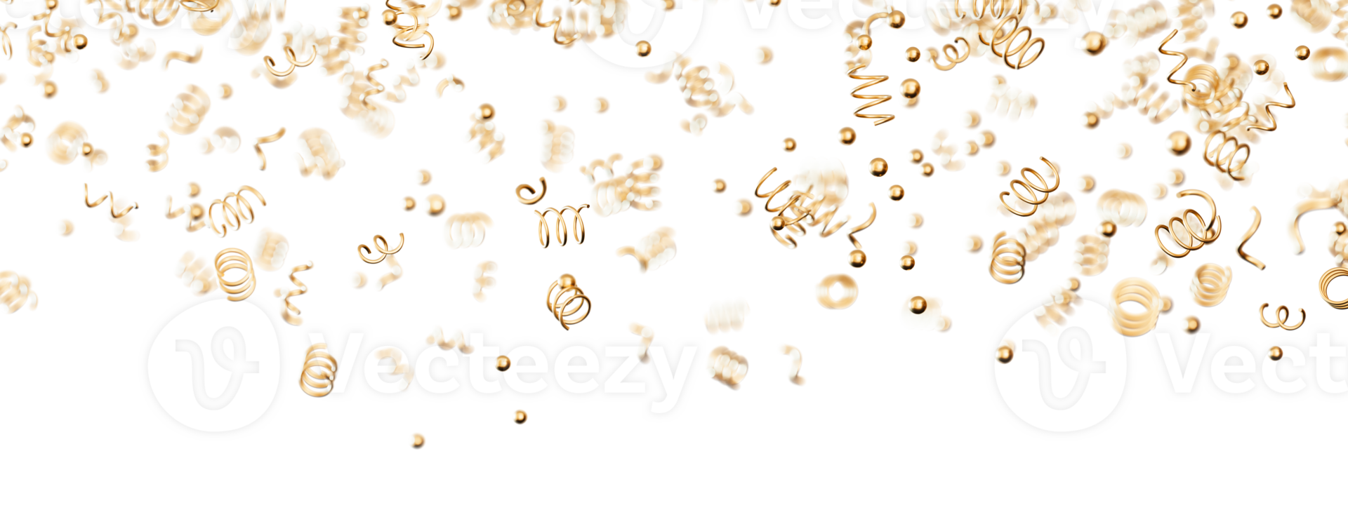 Golden confetti descends softly, adding a touch of elegance and sparkle to the festive atmosphere. Joy and excitement. Falling down confetti, isolated on transparent background. Header, top element. png