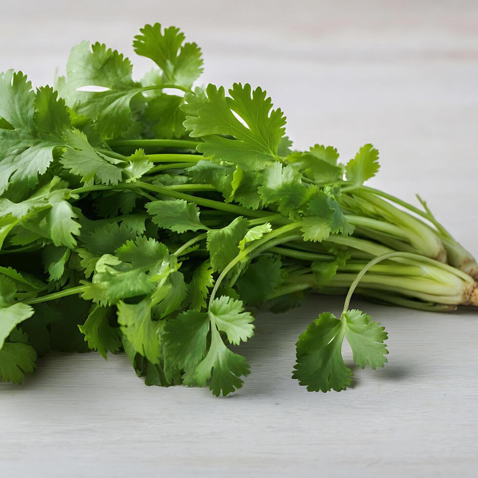 A bunch of fresh green Parsley Vegetable on a white table photo