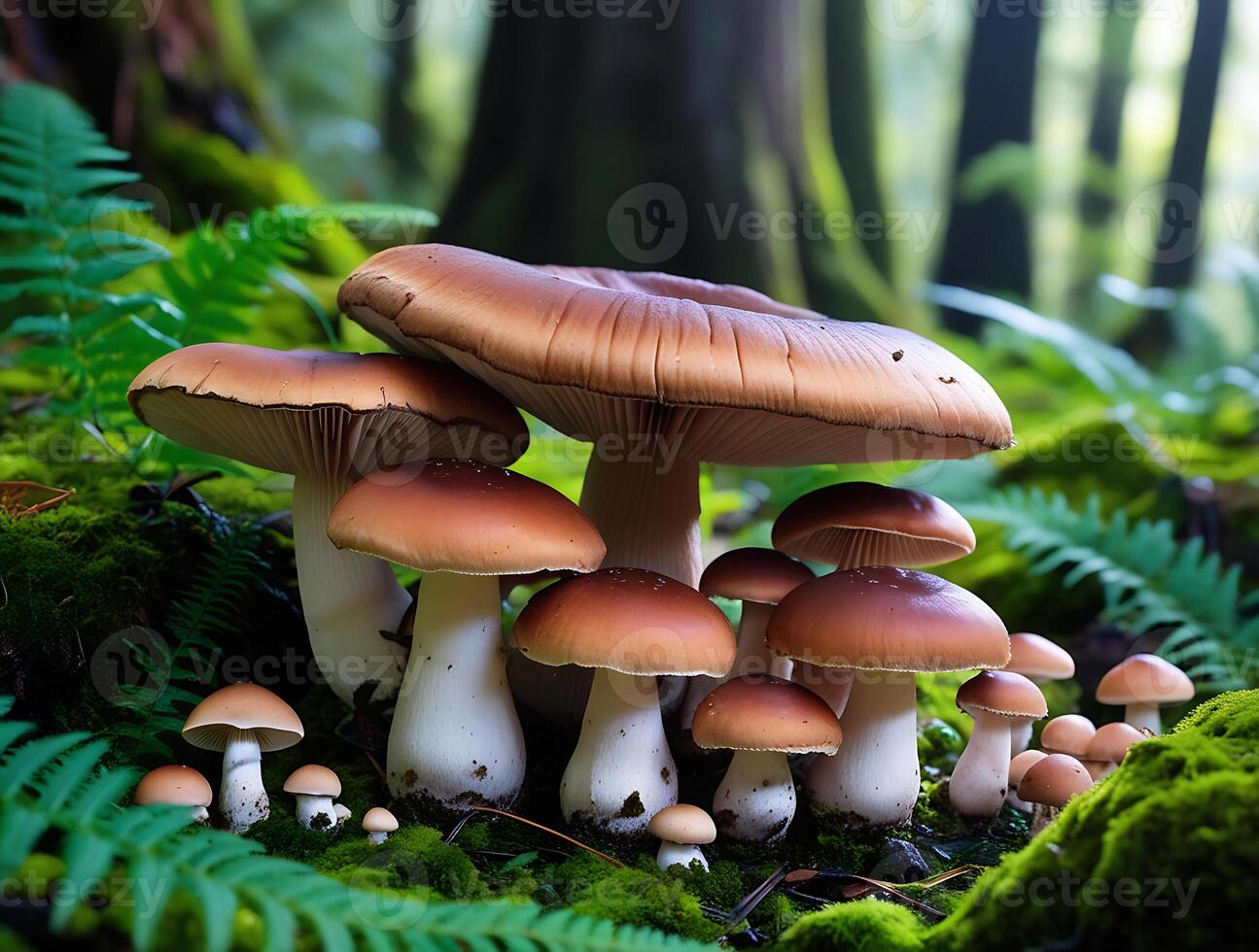 a group of mushrooms in the forest photo