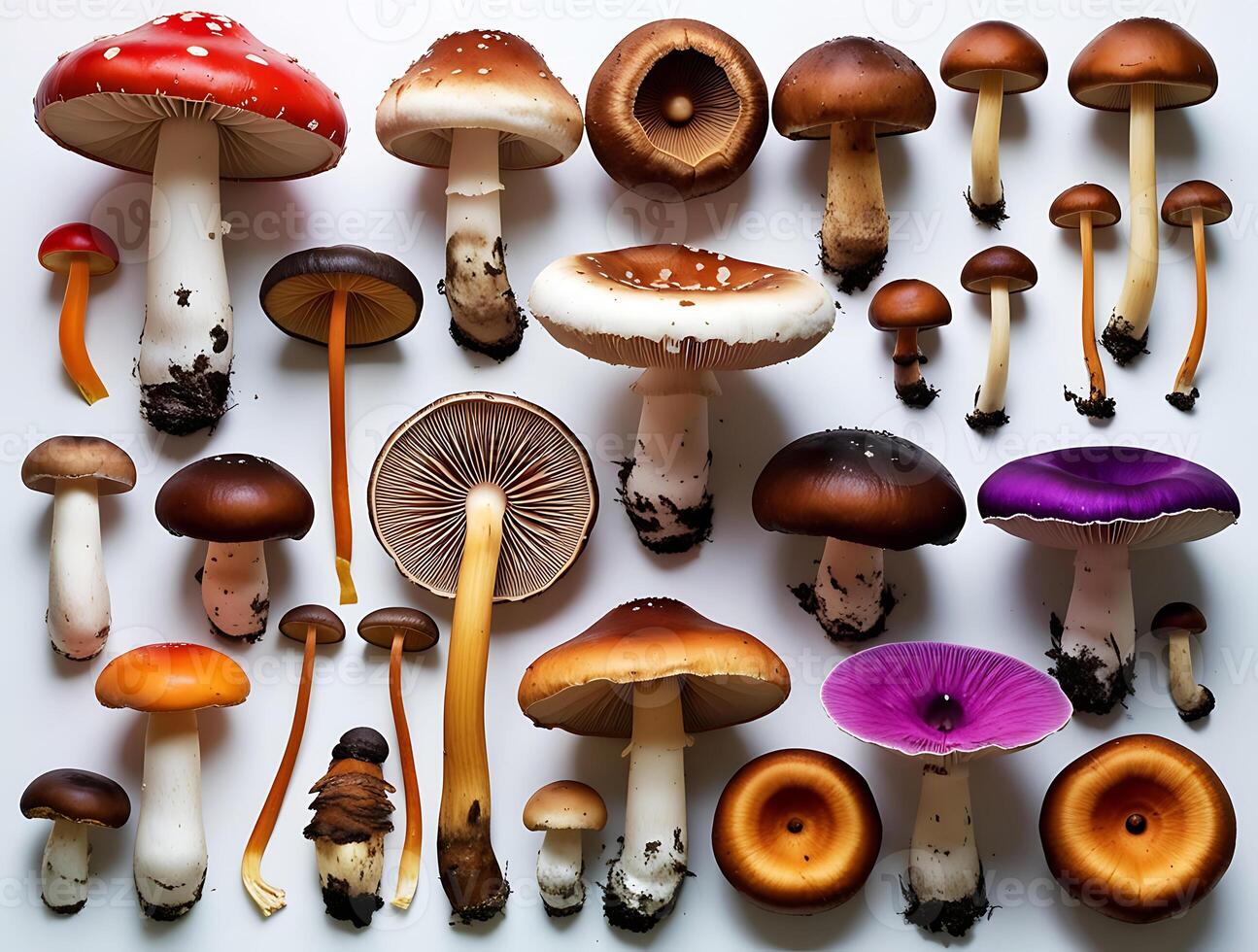 variety of mushrooms are arranged in a circle photo