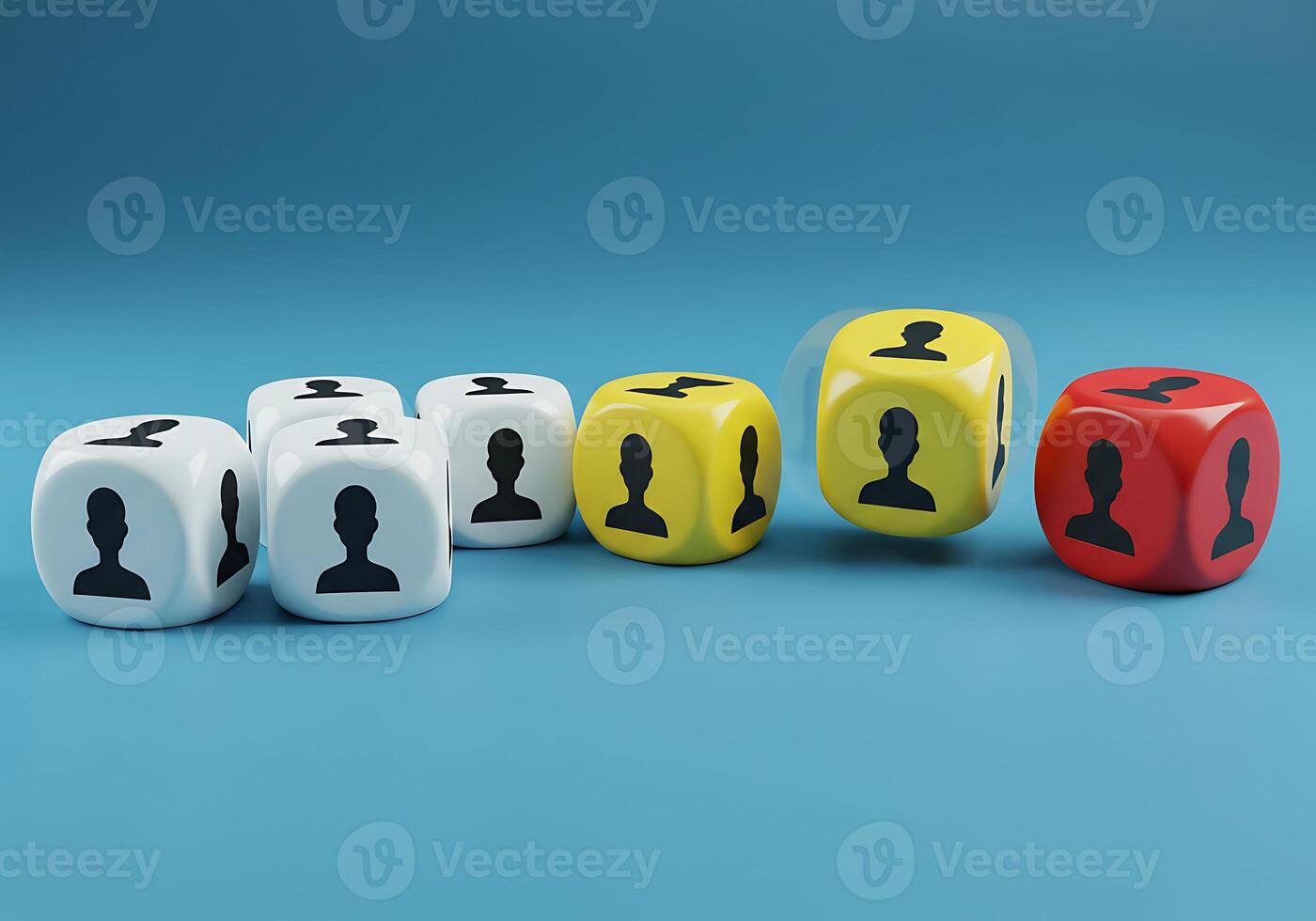 A group of people playing dice on a blue surface photo