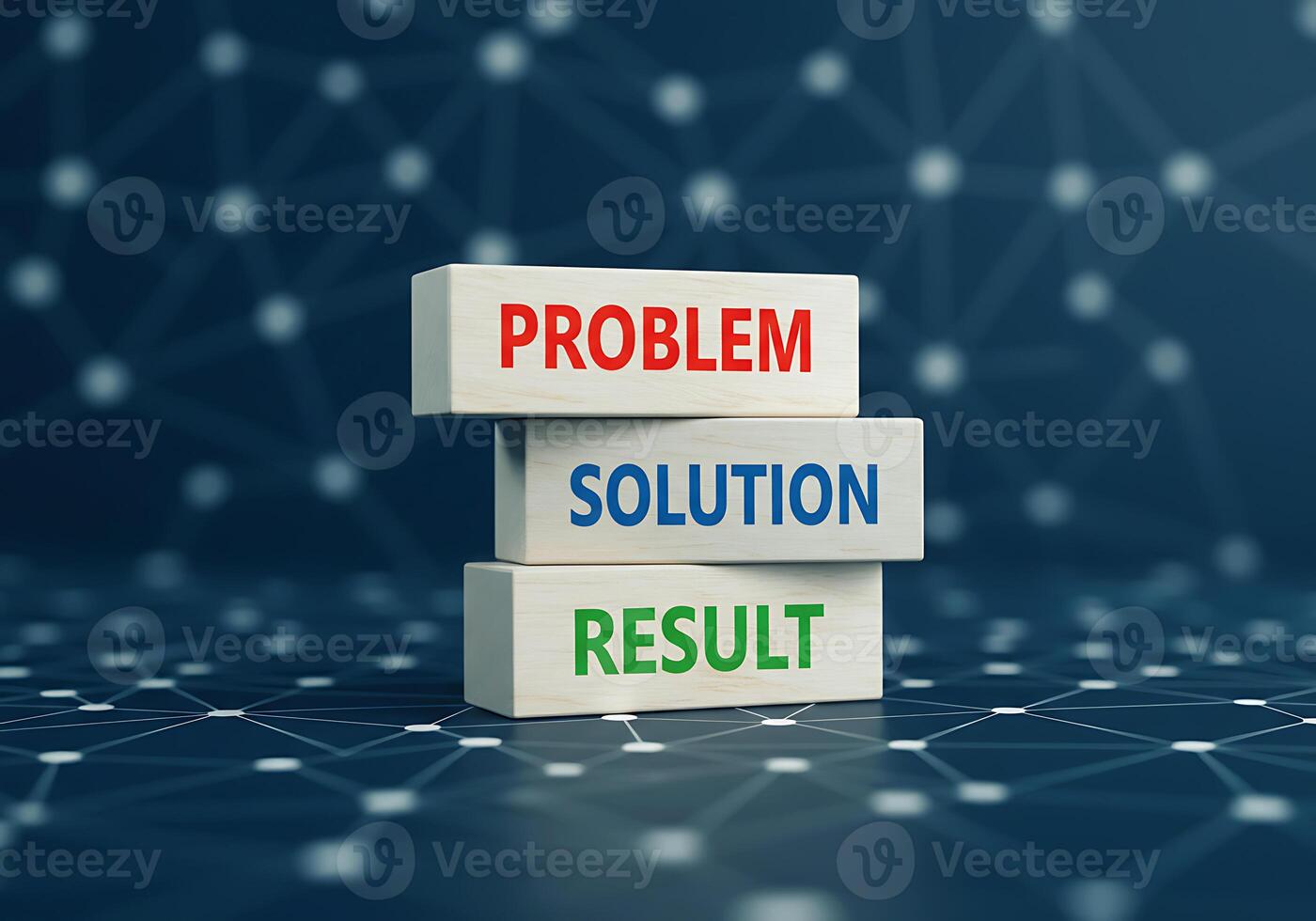 The words problem solution result on a stack of blocks photo