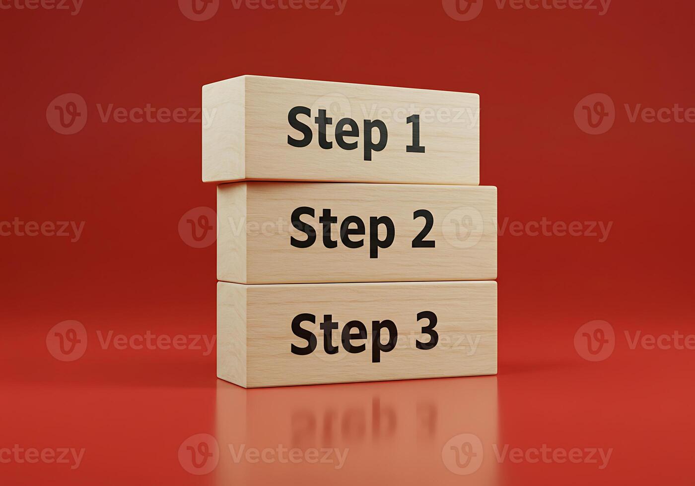 Three wooden blocks with the word step 1 and 2 on them photo
