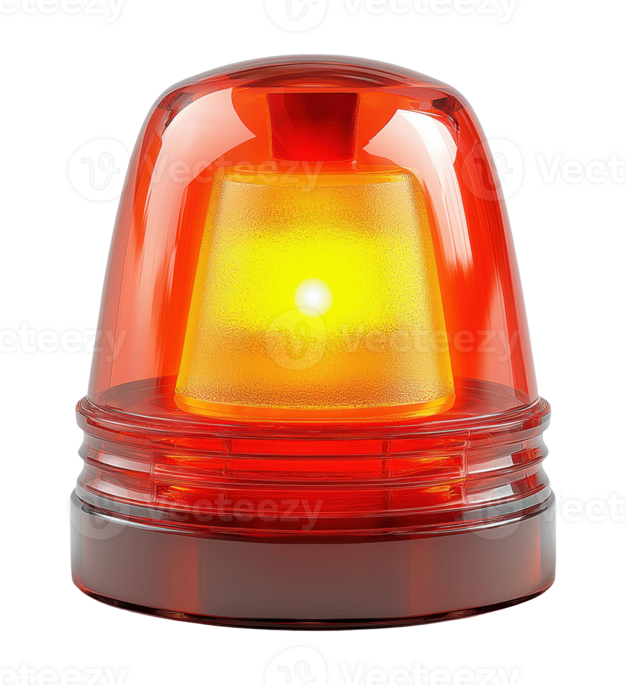 Bright red emergency siren light, isolated on a transparent background png