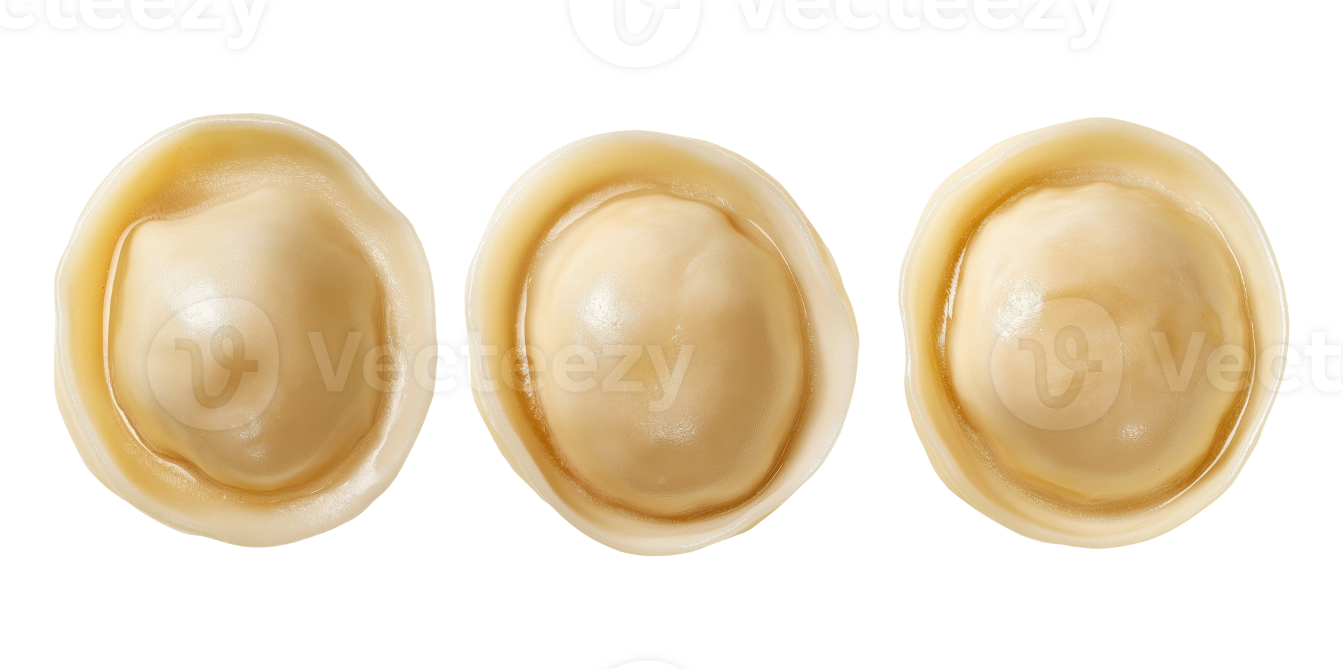 Top view of three small boiled dumplings isolated on transparent background png