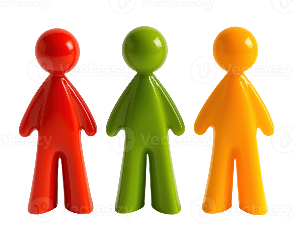Three plastic person figures isolated on transparent background png