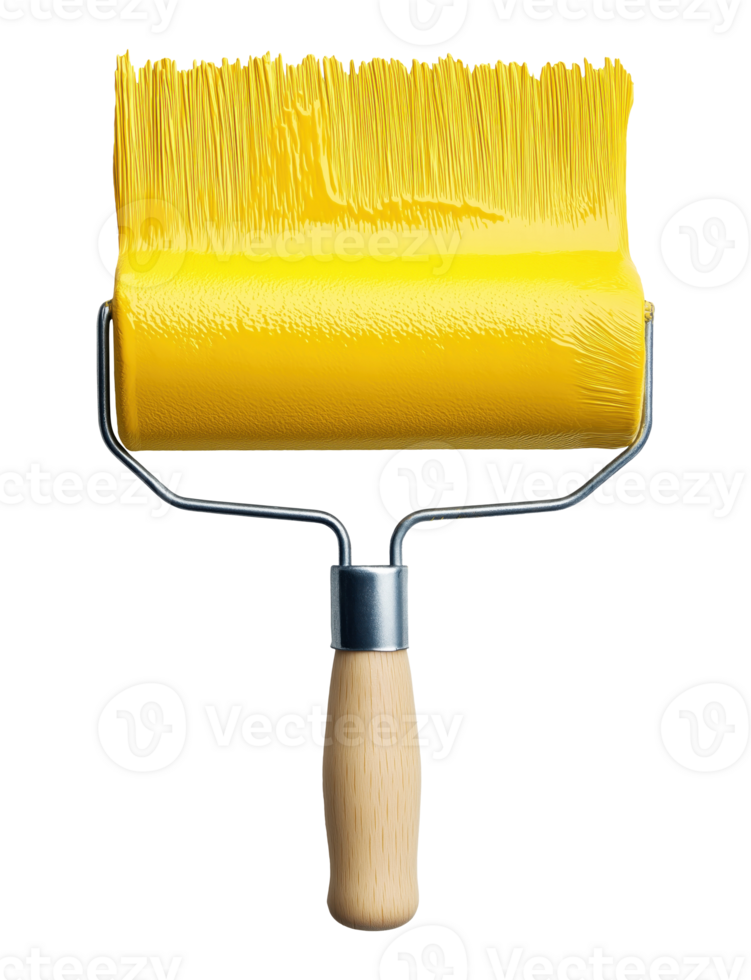 Paint roller with yellow paint isolated on transparent background png