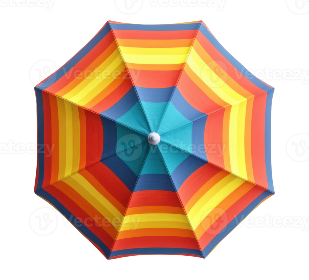 Bright beach umbrella isolated on a transparent background, top view png