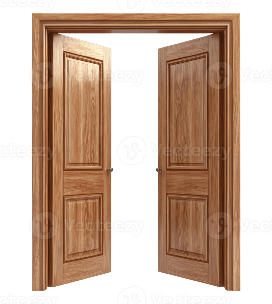 Classic brown open doors isolated on transparent background png
