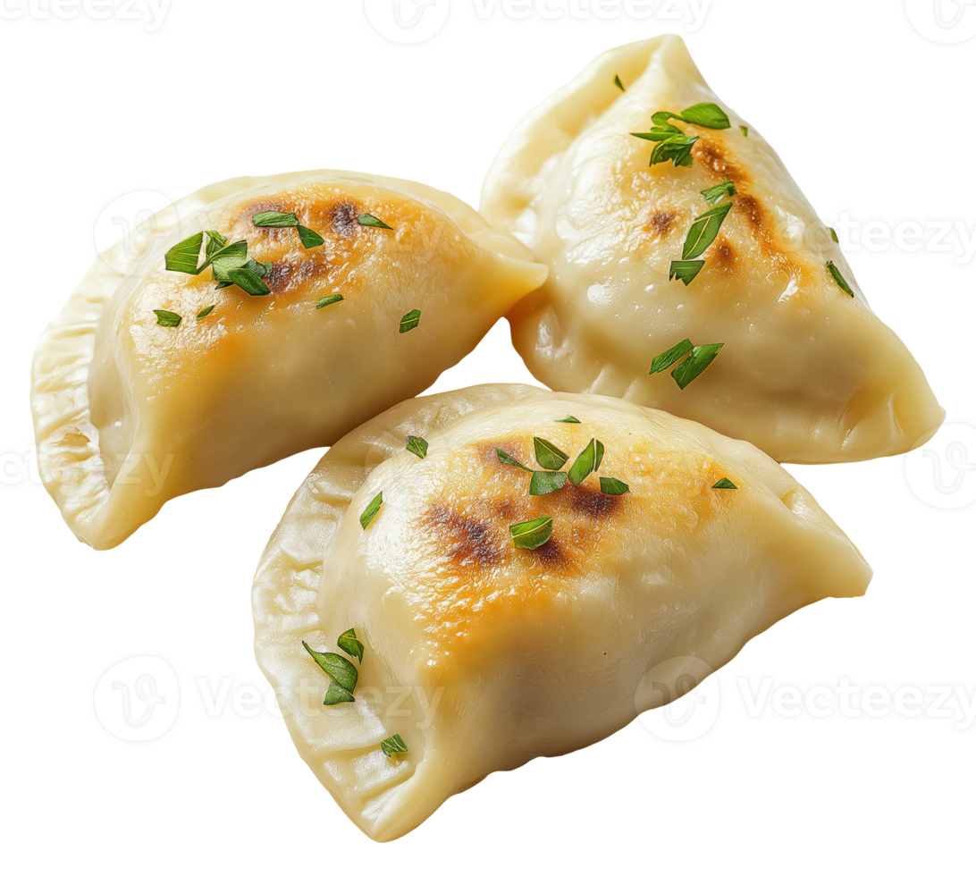 Three fried dumplings isolated on a transparent background png
