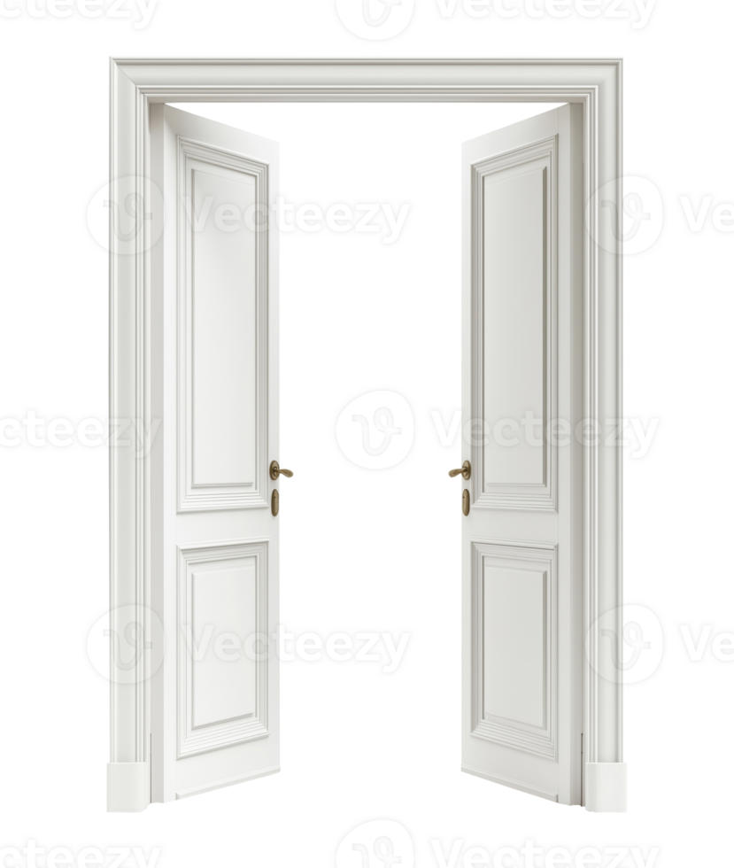 White classic open doors isolated on transparent background png