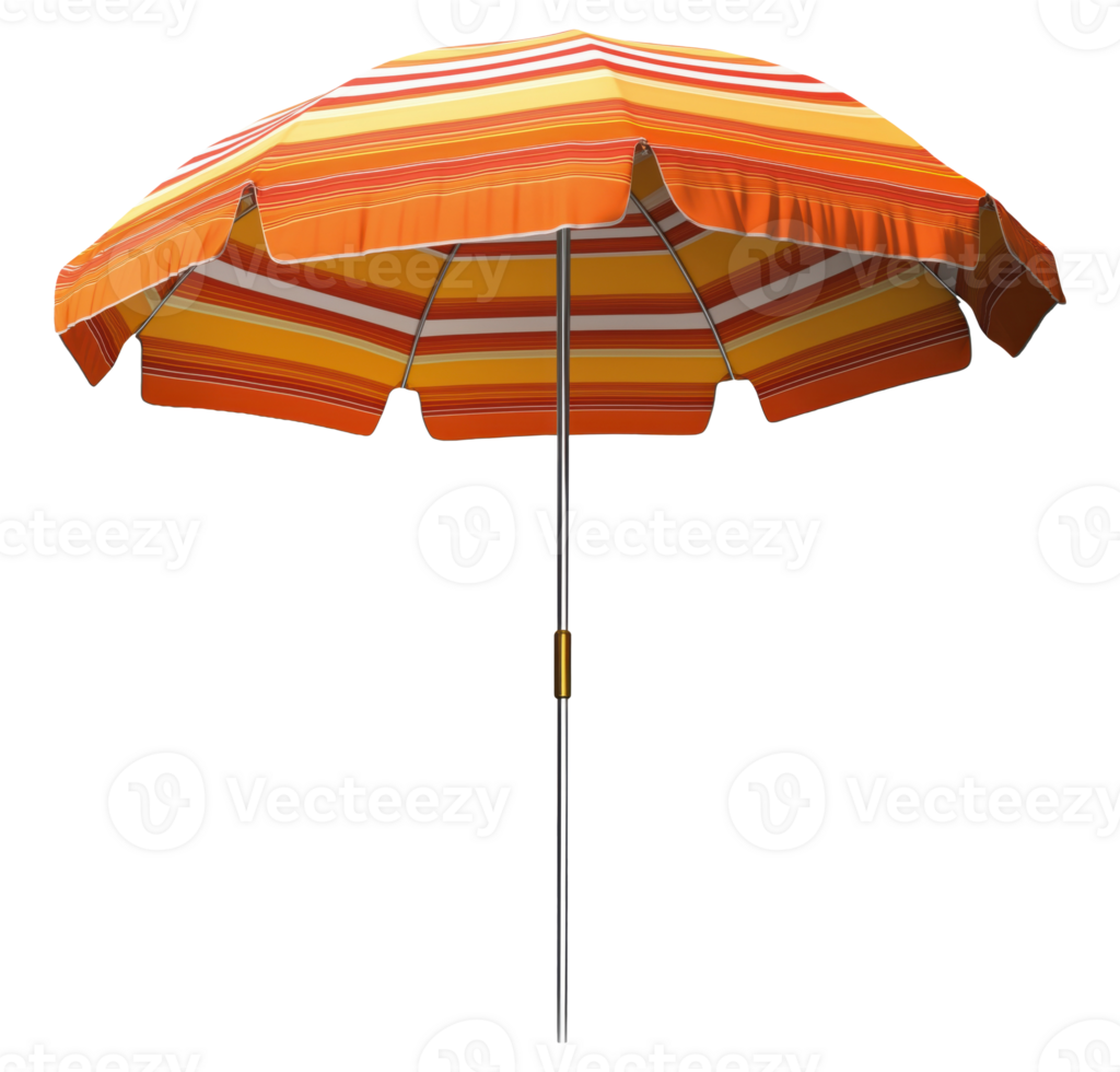 Orange striped beach umbrella isolated on transparent background png