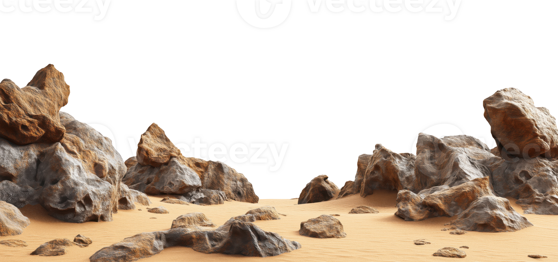 Desert landscape with large rock formations, isolated on a transparent background png
