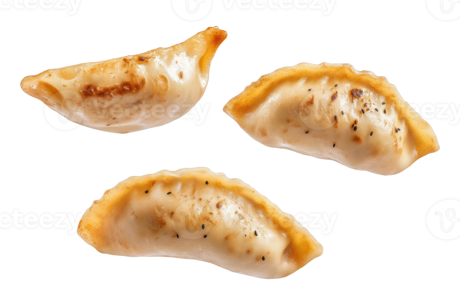 Three fried dumplings, isolated on a transparent background png
