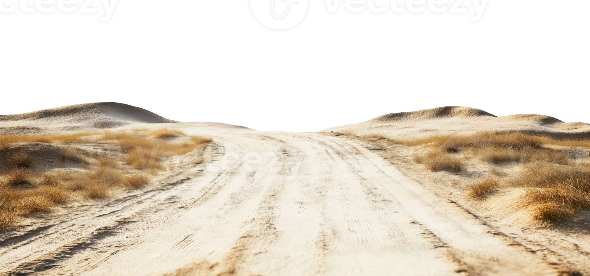 Road in the desert with dunes, isolated on a transparent background png