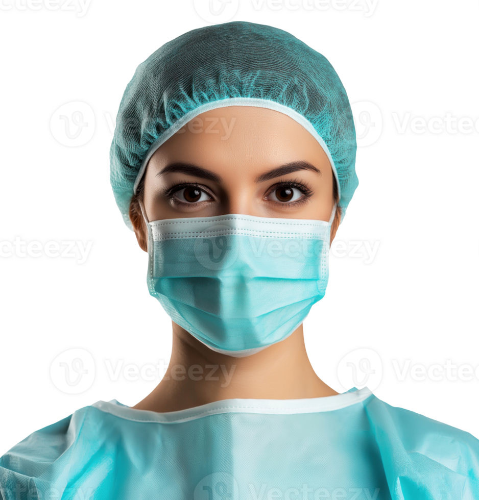 Medical worker wearing surgical cap and face mask isolated on transparent background png