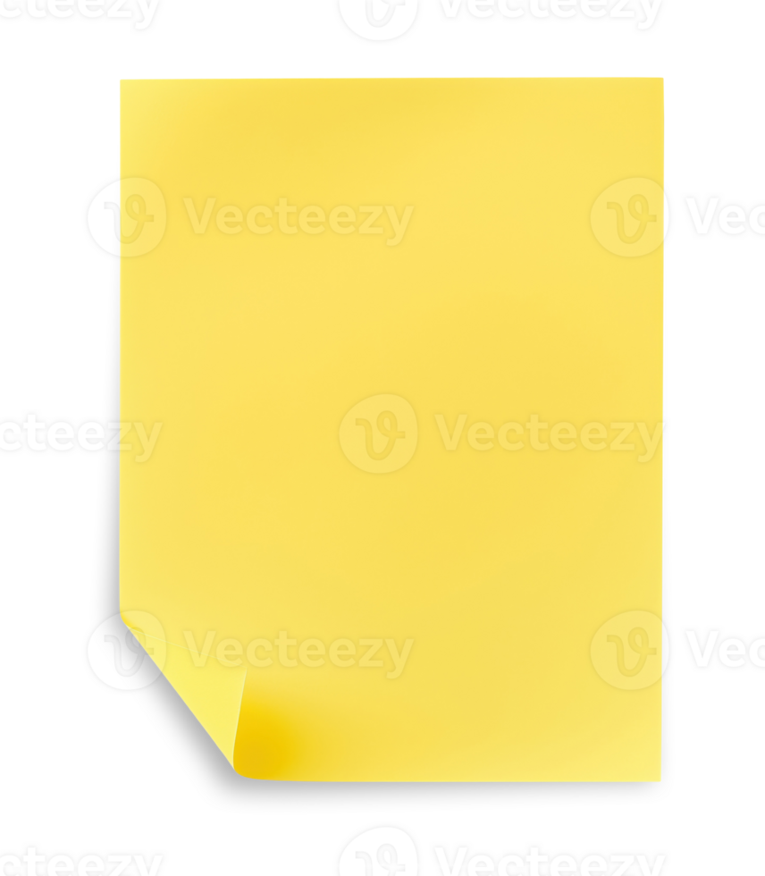 Blank yellow paper note with curl isolated on transparent background png
