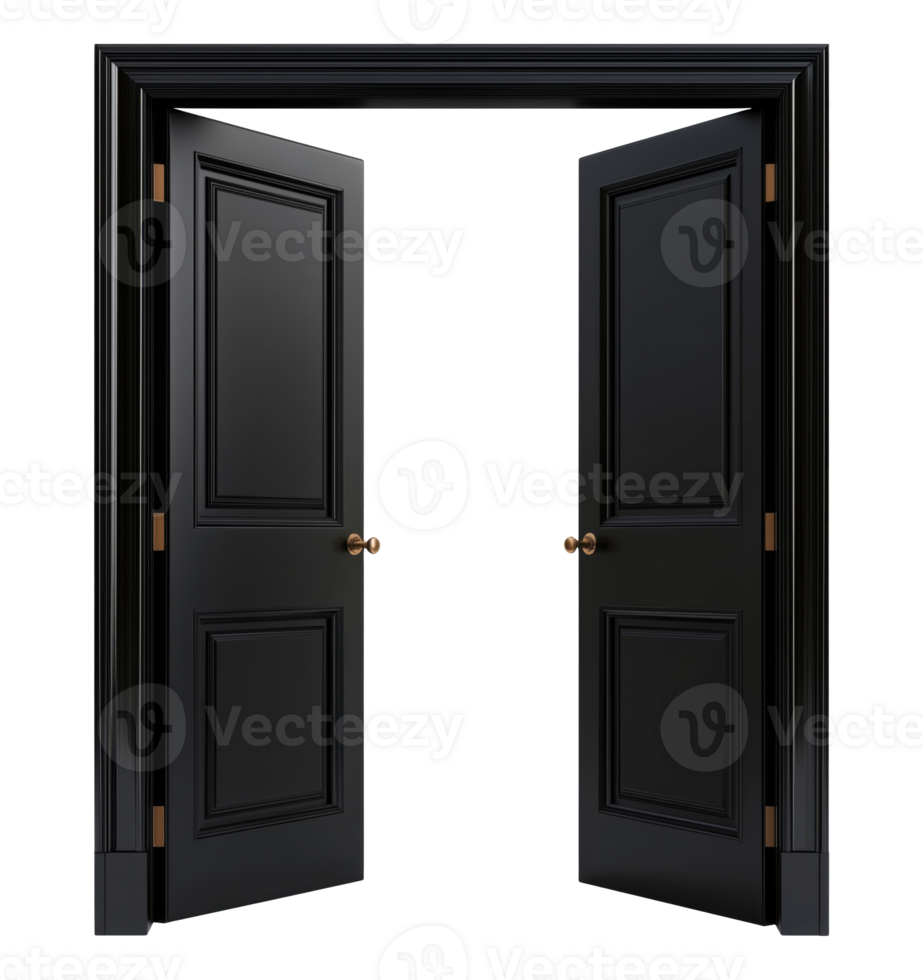 Black open doors isolated on transparent background png