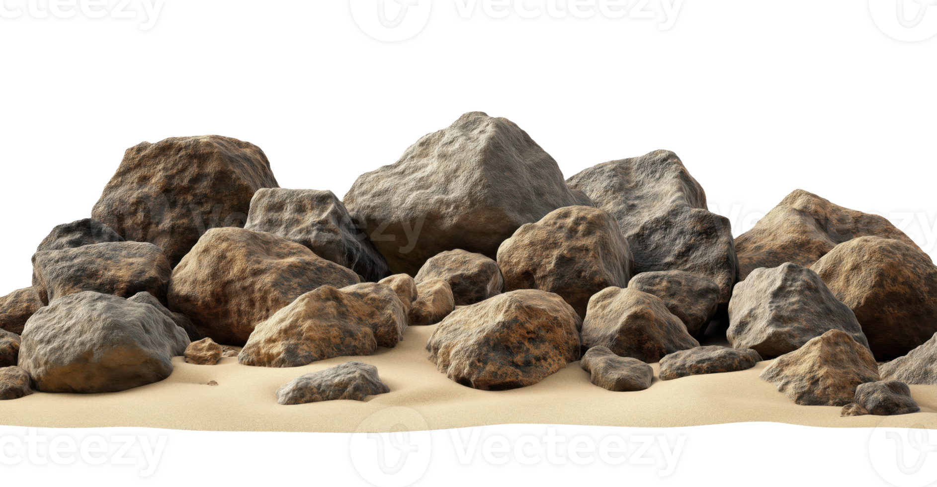 Big stone formations in a sandy desert scene, isolated on a transparent background png