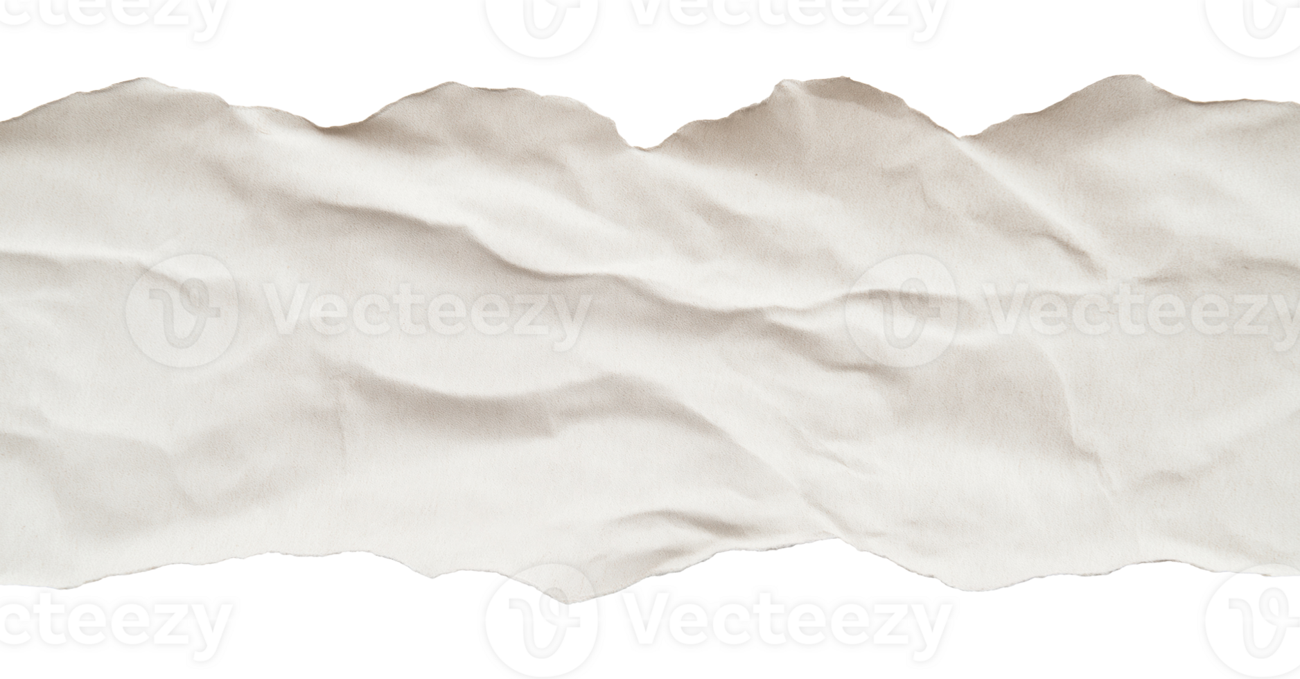 Horizontal white wrinkled paper isolated on transparent background png