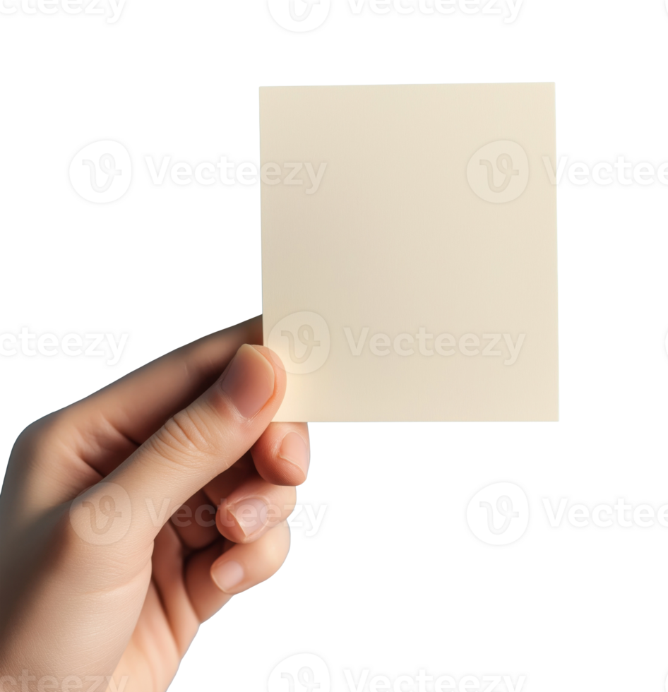 Hand holding blank paper note isolated on transparent background png