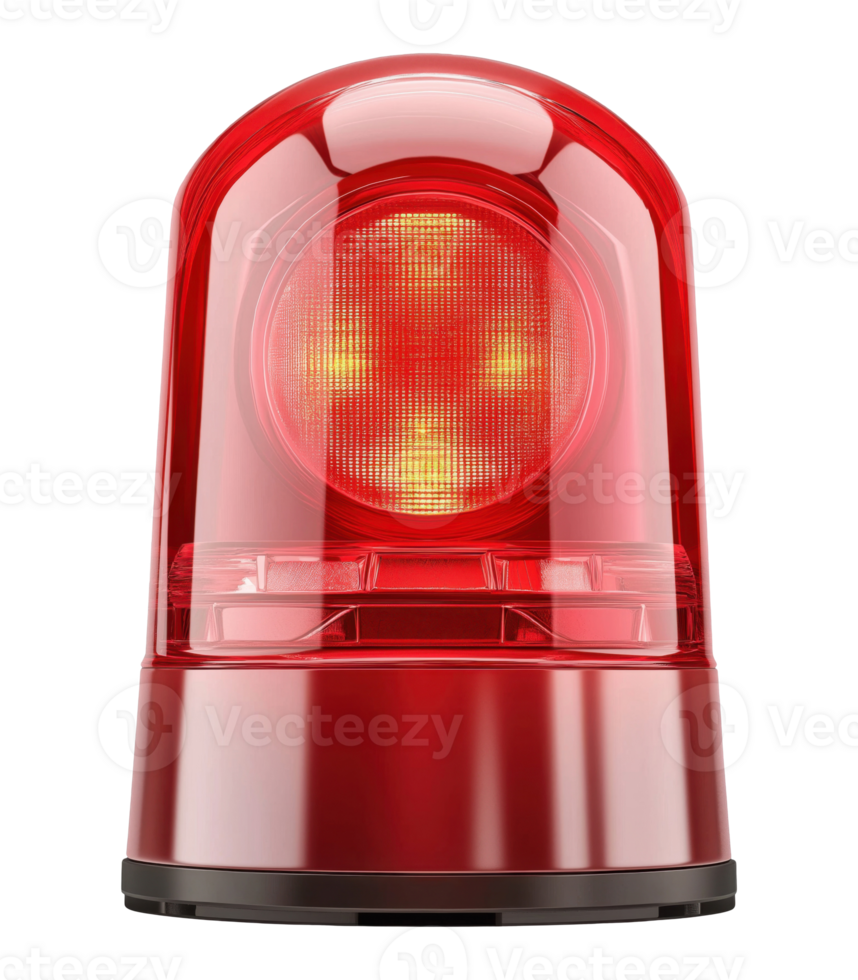 Bright red emergency siren light isolated on transparent background png