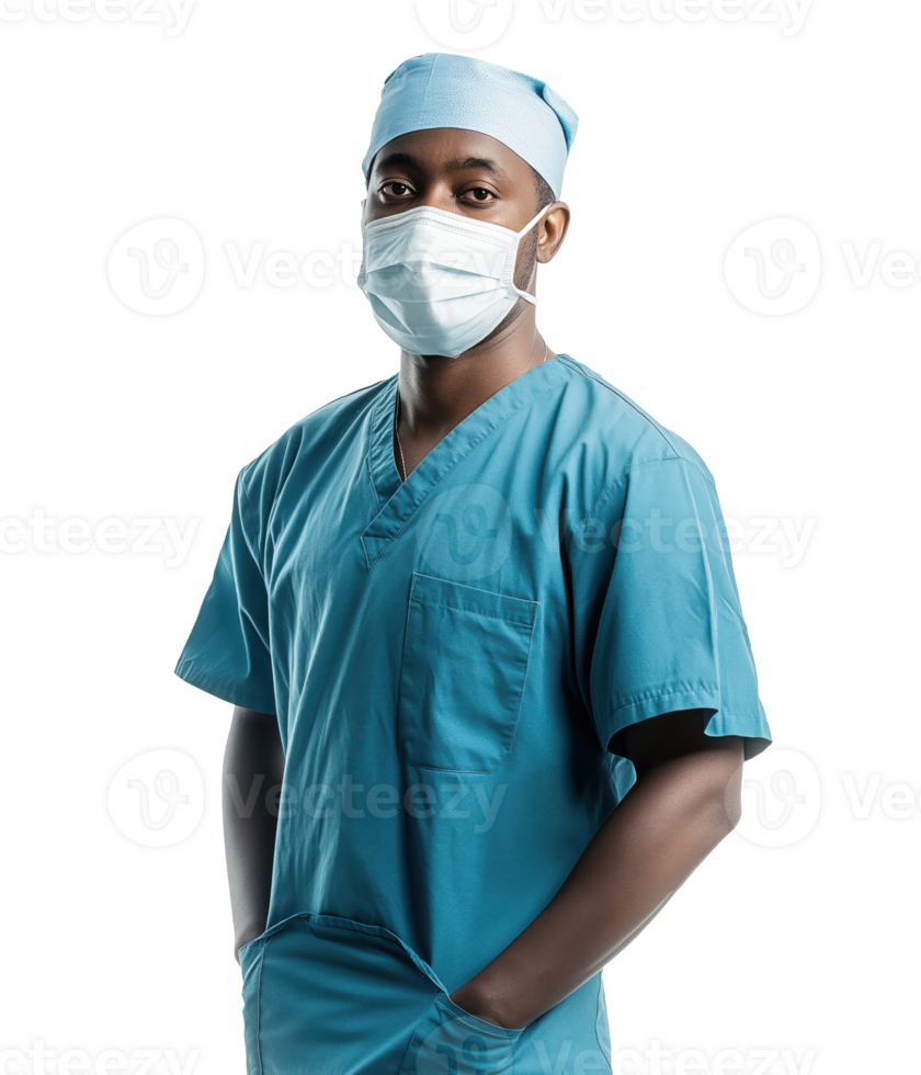 Healthcare worker in blue uniform isolated on transparent background png