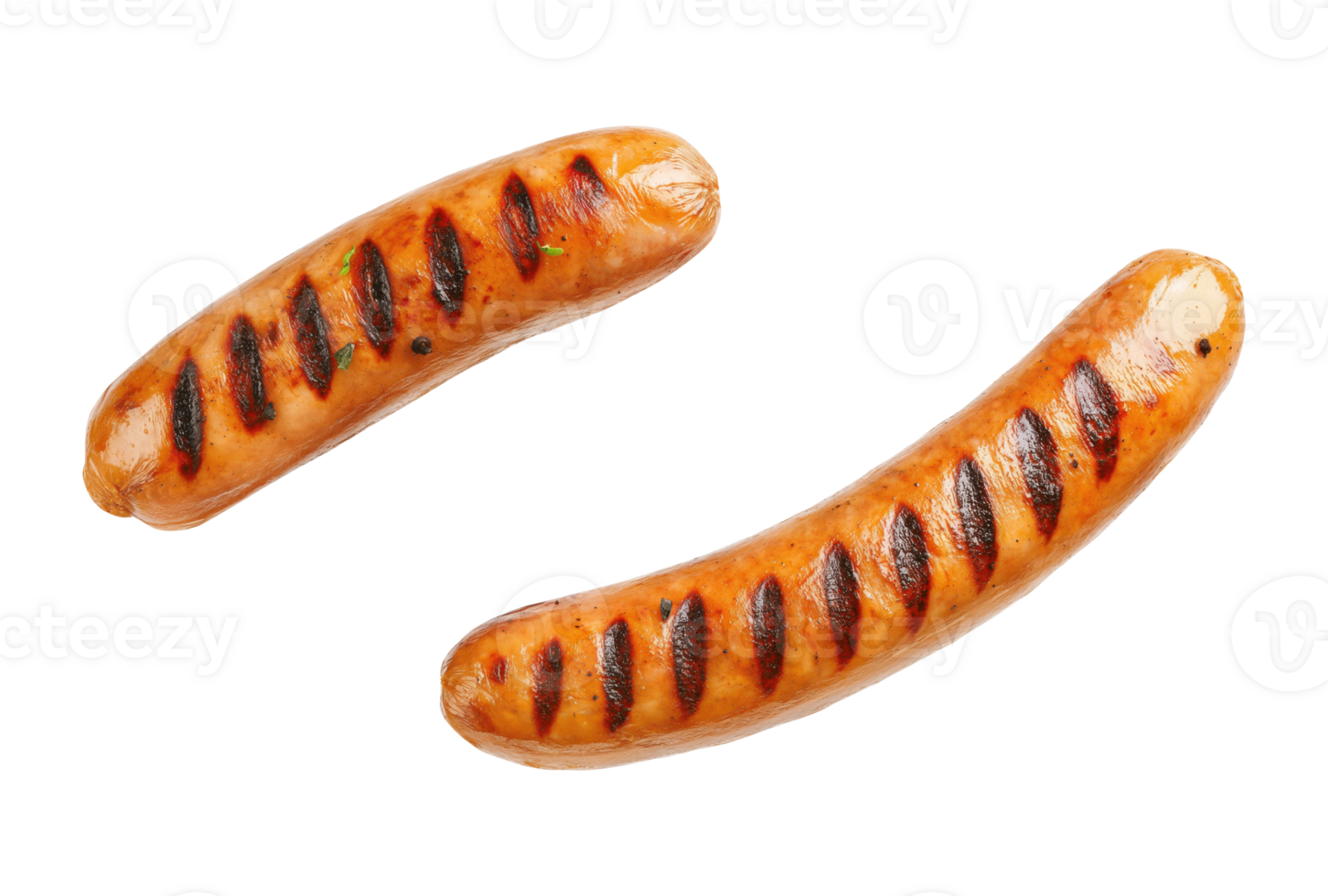 Two grilled sausages isolated on transparent background png