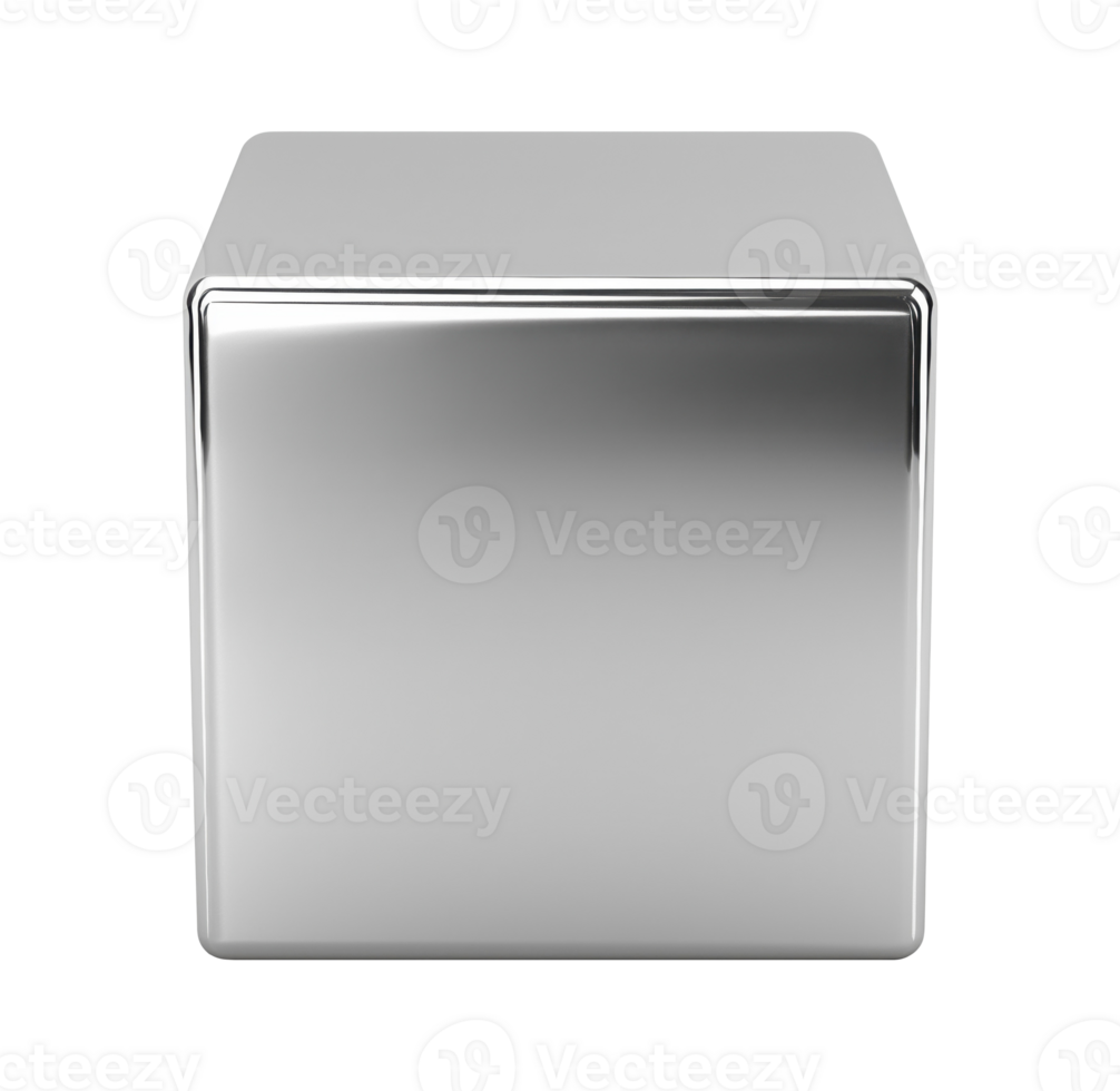 Front view of a metal cube isolated on transparent background png