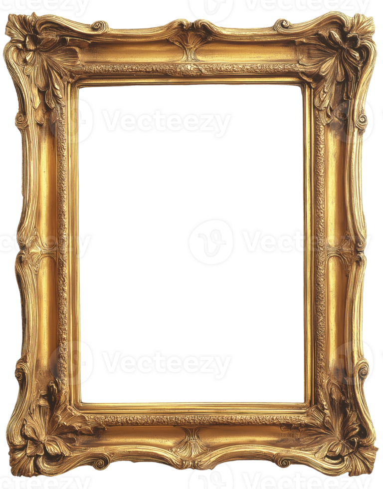 Elegant rectangular antique picture frame isolated on a transparent background png