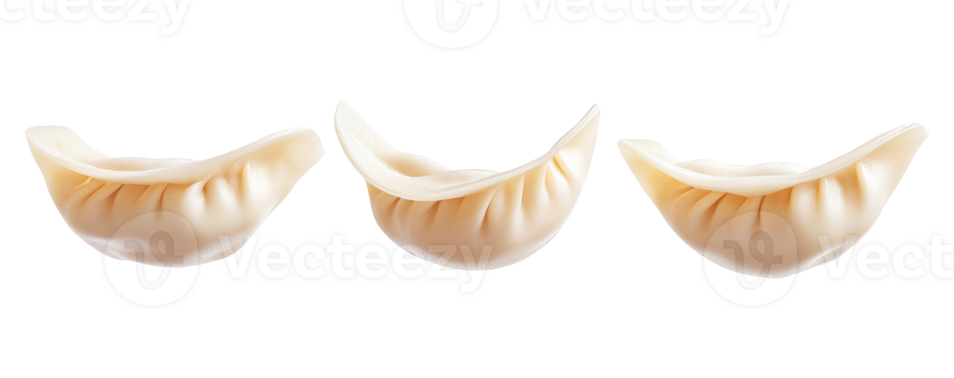 Three Asian dumplings with isolated on transparent background png
